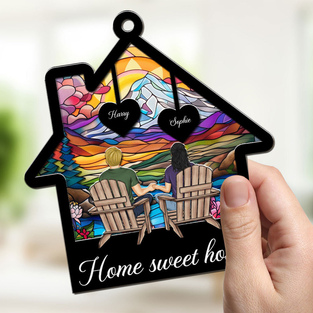 Custom Couple Hanging Decor, Anniversary Valentine's Day Gifts • Home Sweet Home - Personalized Suncatcher