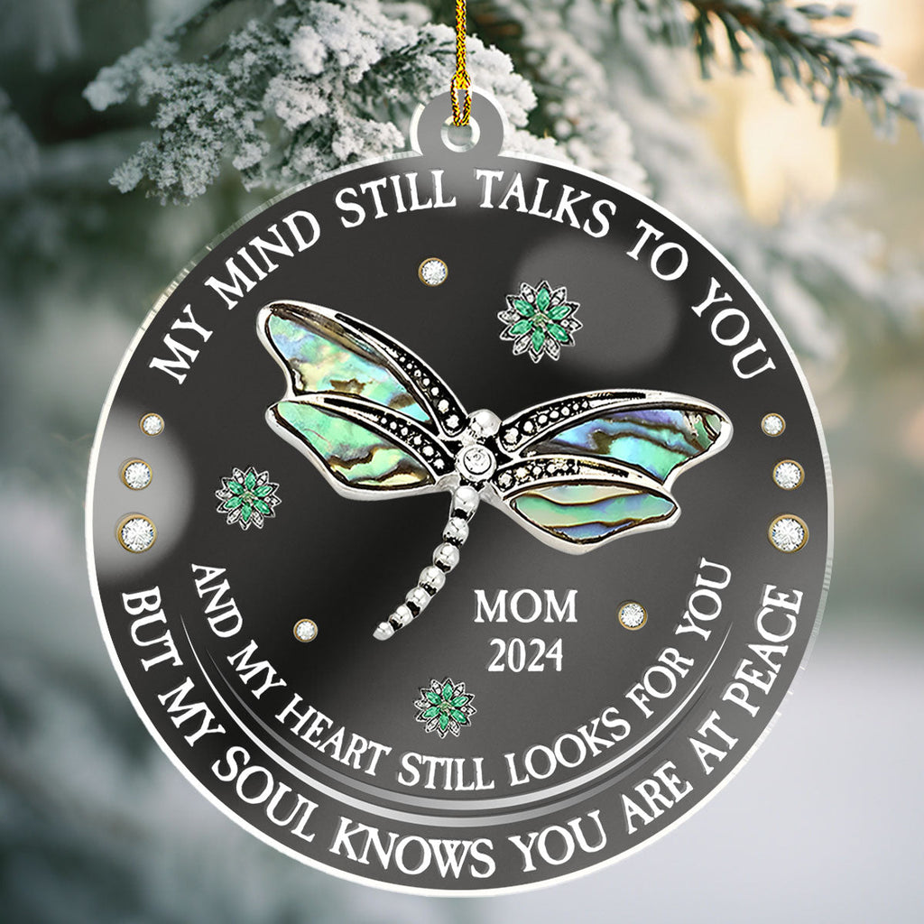 Custom Memorial Christmas Ornament, Sympathy Keepsake •  Dragonfly My Mind My Heart My Soul - Personalized Mirrored Acrylic Ornament