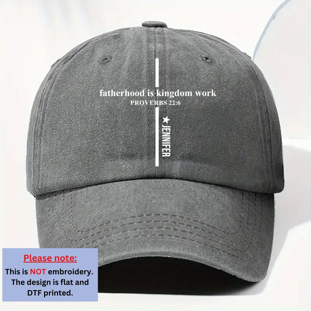 Custom Father's Day Christmas Birthday Gifts for Dad • Fatherhood Is Kingdom Work - Personalized Vintage Washed Denim Cap