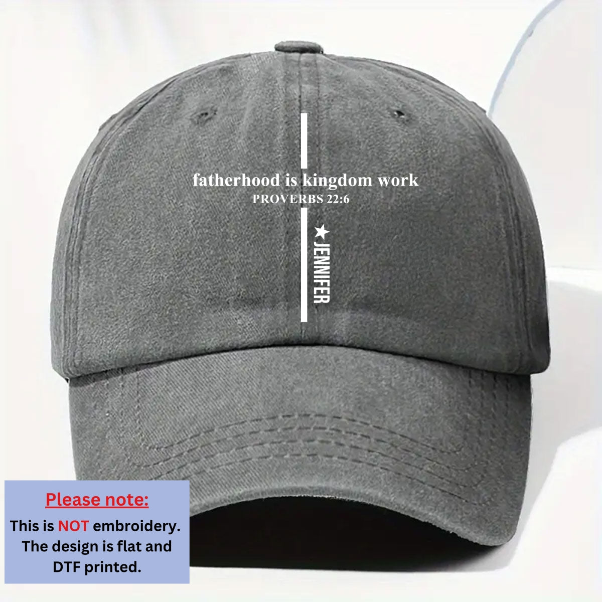 Custom Father's Day Christmas Birthday Gifts for Dad • Fatherhood Is Kingdom Work - Personalized Vintage Washed Denim Cap