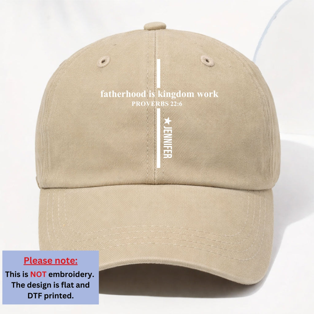 Custom Father's Day Christmas Birthday Gifts for Dad • Fatherhood Is Kingdom Work - Personalized Vintage Washed Denim Cap