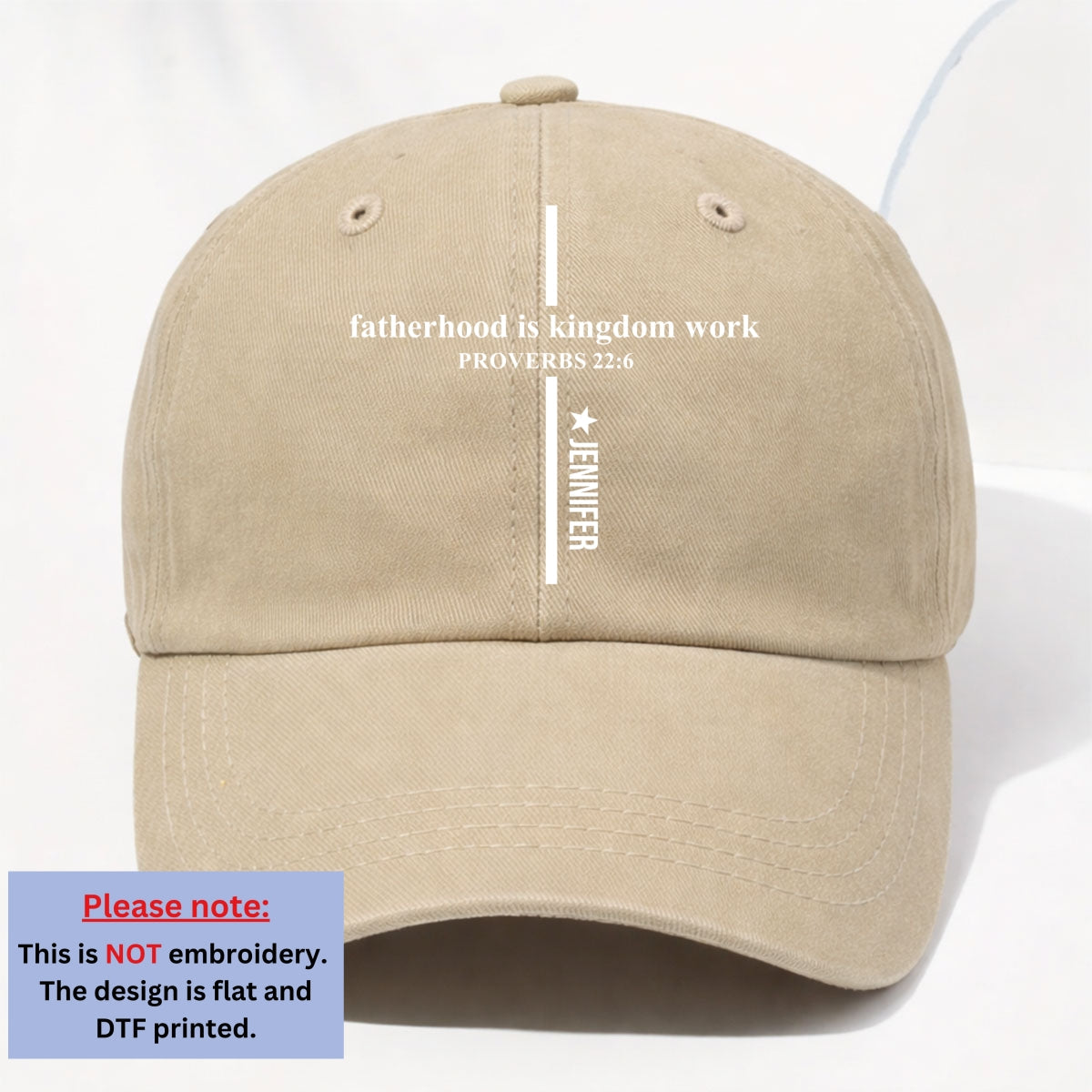 Custom Father's Day Christmas Birthday Gifts for Dad • Fatherhood Is Kingdom Work - Personalized Vintage Washed Denim Cap