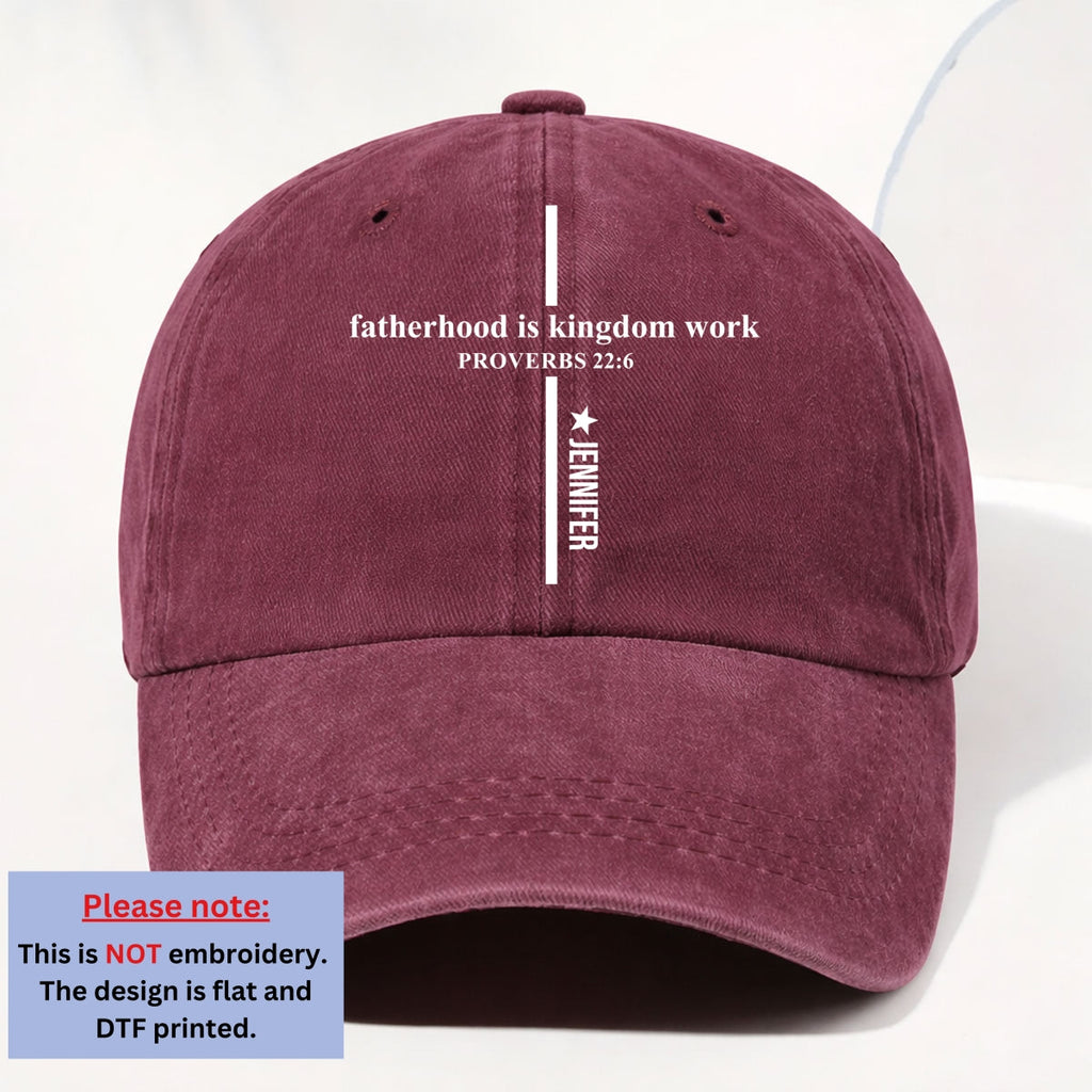Custom Father's Day Christmas Birthday Gifts for Dad • Fatherhood Is Kingdom Work - Personalized Vintage Washed Denim Cap