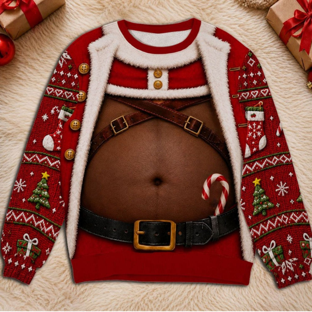 Custom Funny Ugly Sweatshirt, Couple Christmas Gift • Santa Body - Personalized All-Over-Print Sweatshirt