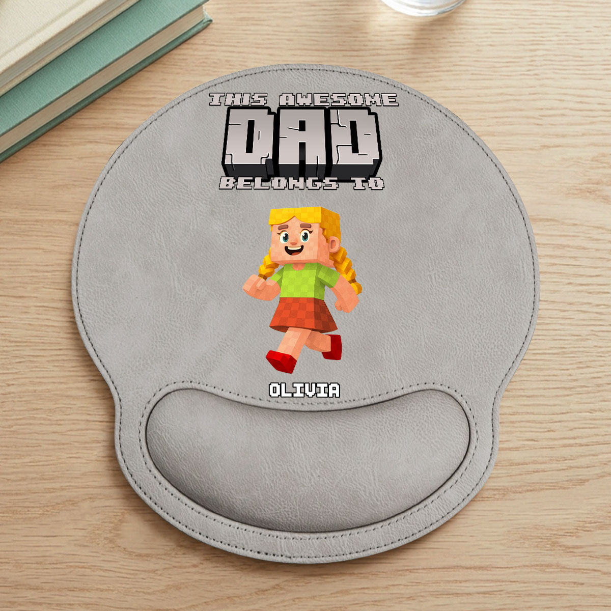 This Awesome Dad Belongs To - Personalized Leather Mouse Pad