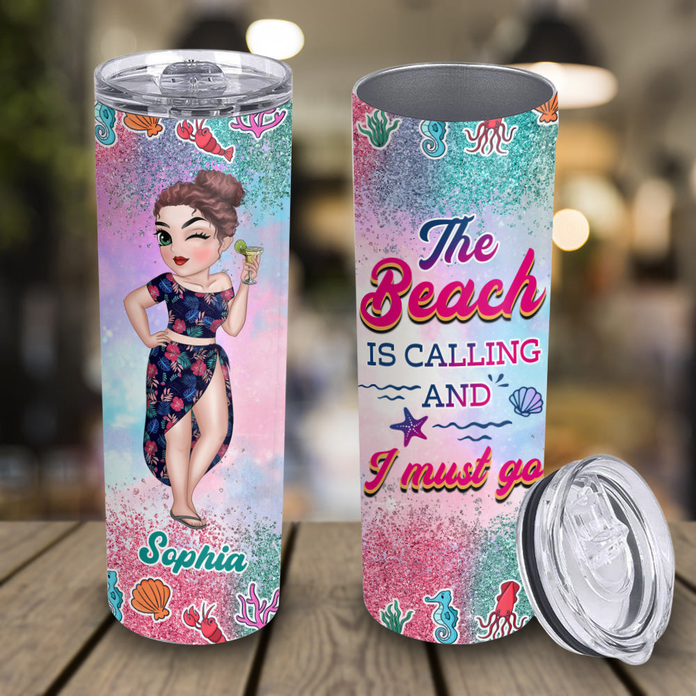 Custom Christmas Birthday Gifts For Best Friend • Beach Lover - Personalized Skinny Tumbler