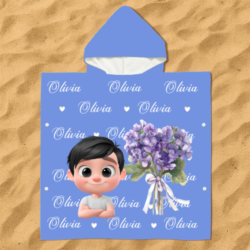 Birthmonth Flower - Personalized Hooded Beach Towel