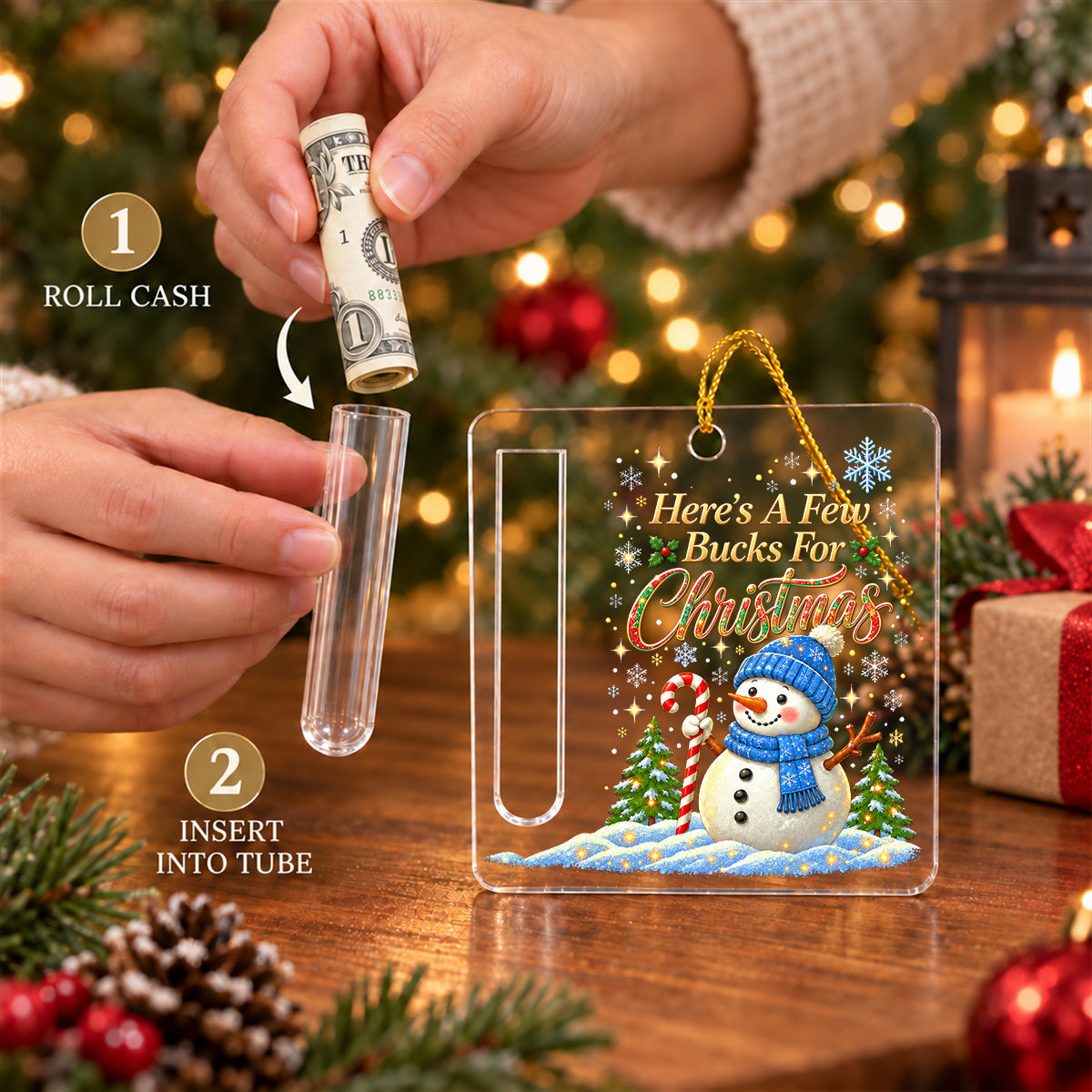 Custom Family Ornament, Christmas Gift for Family Members •  A Few Bucks For Christmas - Personalized Cash Gift Ornament