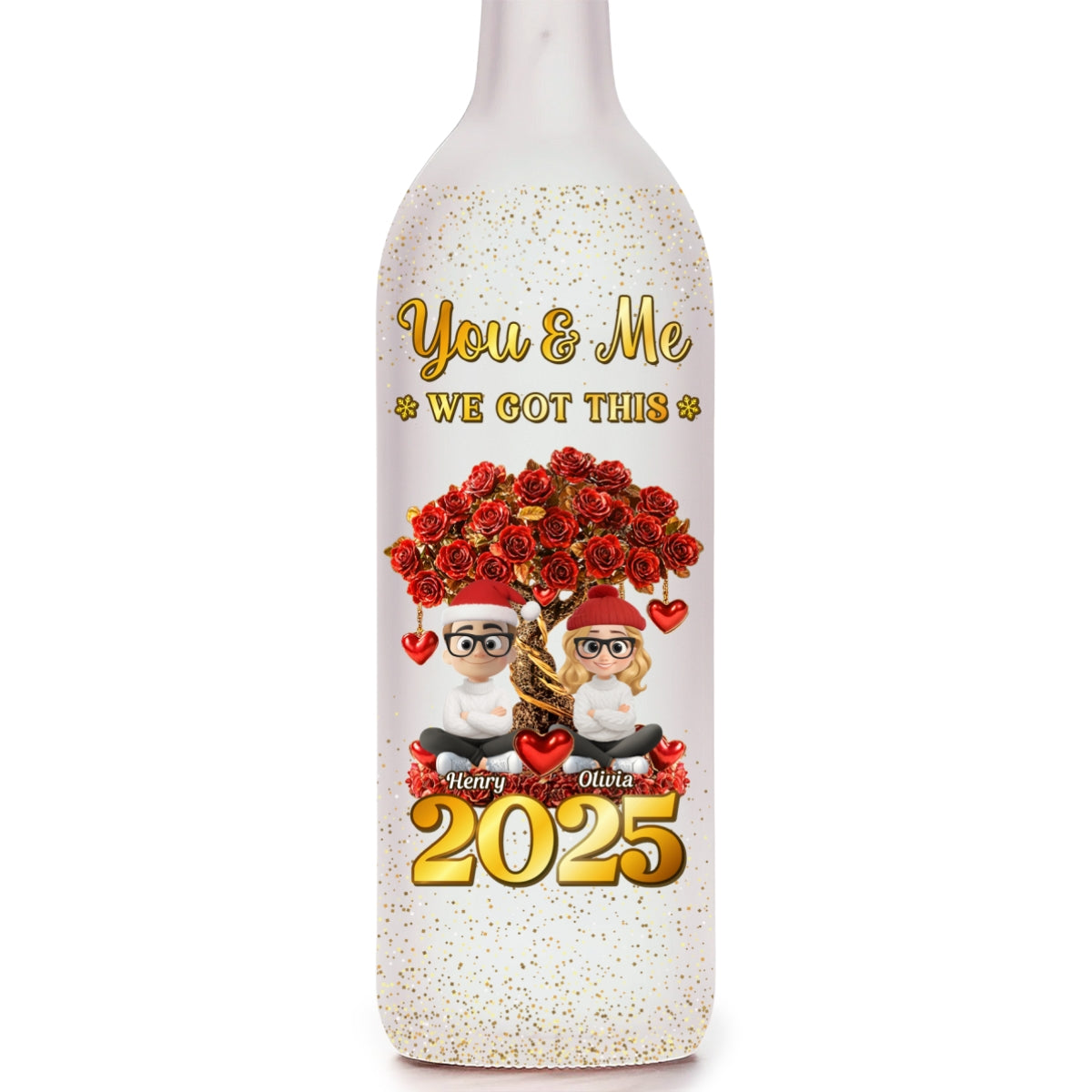 Glowing Heart Rose Tree - Personalized Bottle Lamp