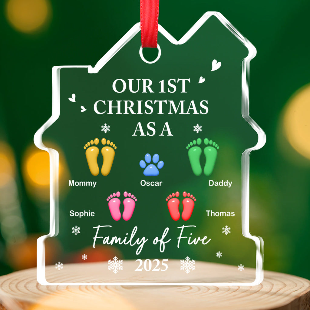 Custom Family First Christmas Ornament •  Our First Holiday Season As One - Personalized House Shaped Glass Ornament
