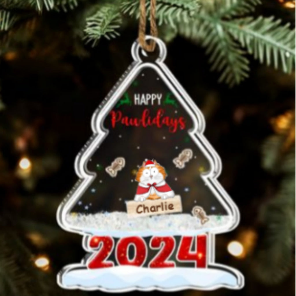 Custom Keepsake Christmas Ornament •  Happy Pawlidays 2024 - Personalized Acrylic Shaker Ornament