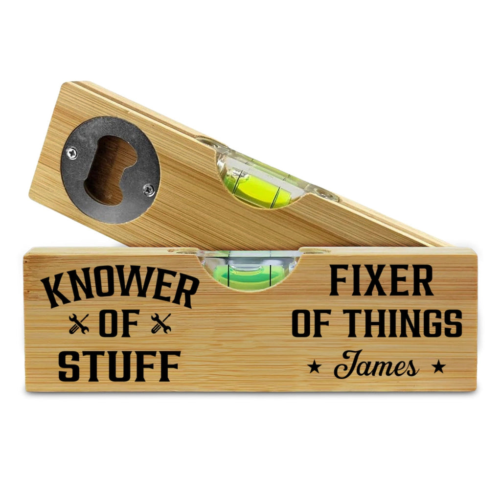 Fixer And Knower - Personalized Wooden Spirit Level Bottle Opener