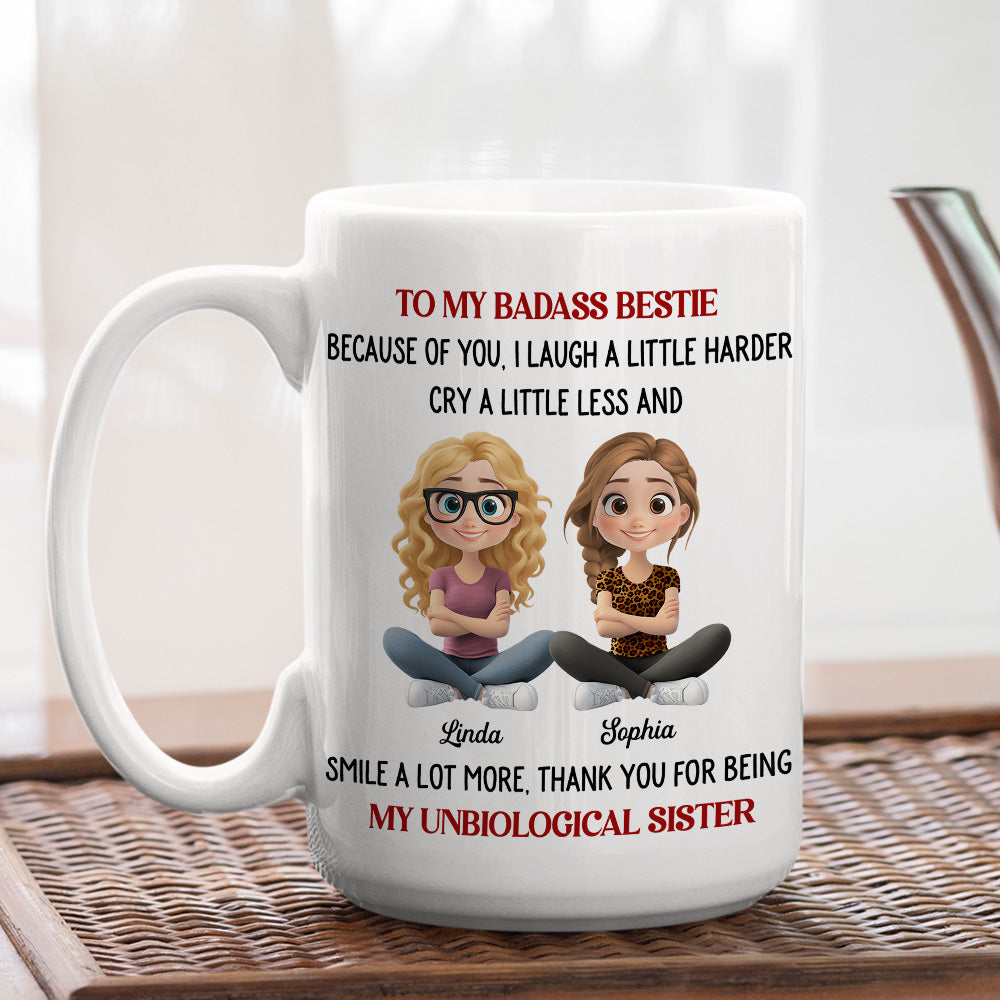 Custom Best Friend, Christmas & Birthday Friendship Keepsake Gift • Thanks For My Unbiological Sister - Personalized Coffee Mug