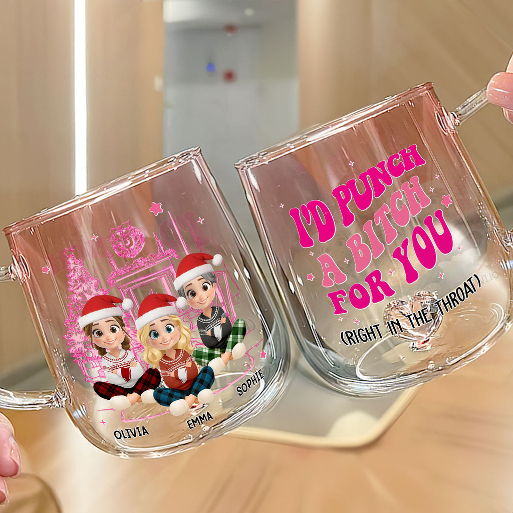 Custom Best Friend, Christmas & Birthday Friendship Keepsake Gift • Besties In Pink - Personalized Pink Gradient Glass Mug