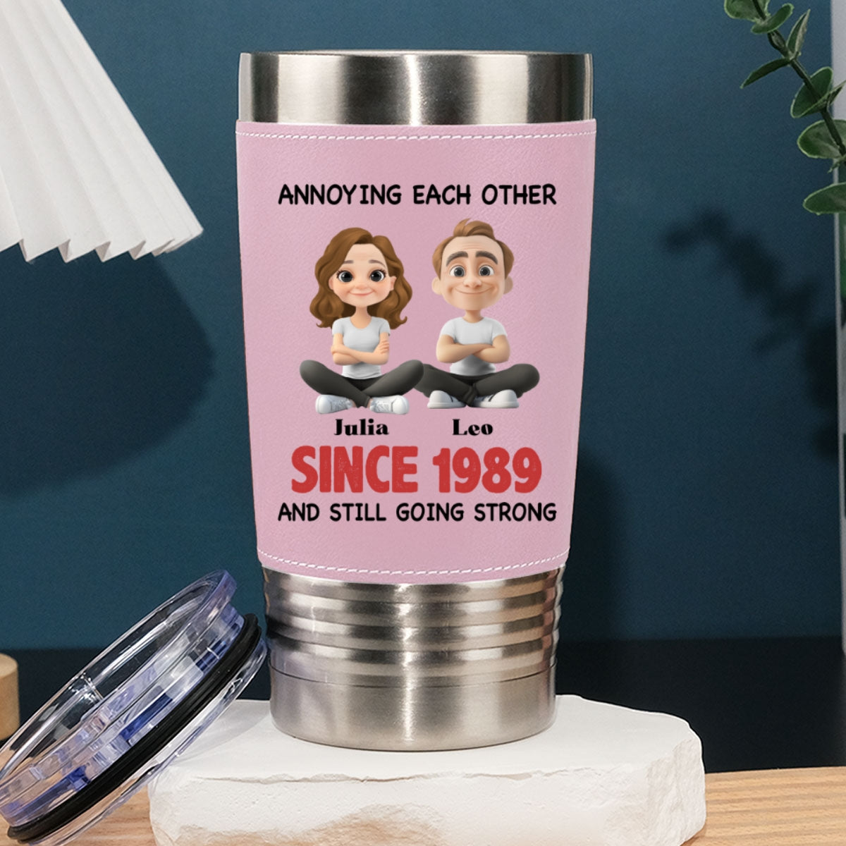 Custom Christmas Anniversary Gifts For Wife • Together Forever - Personalized Pink Leather Tumbler