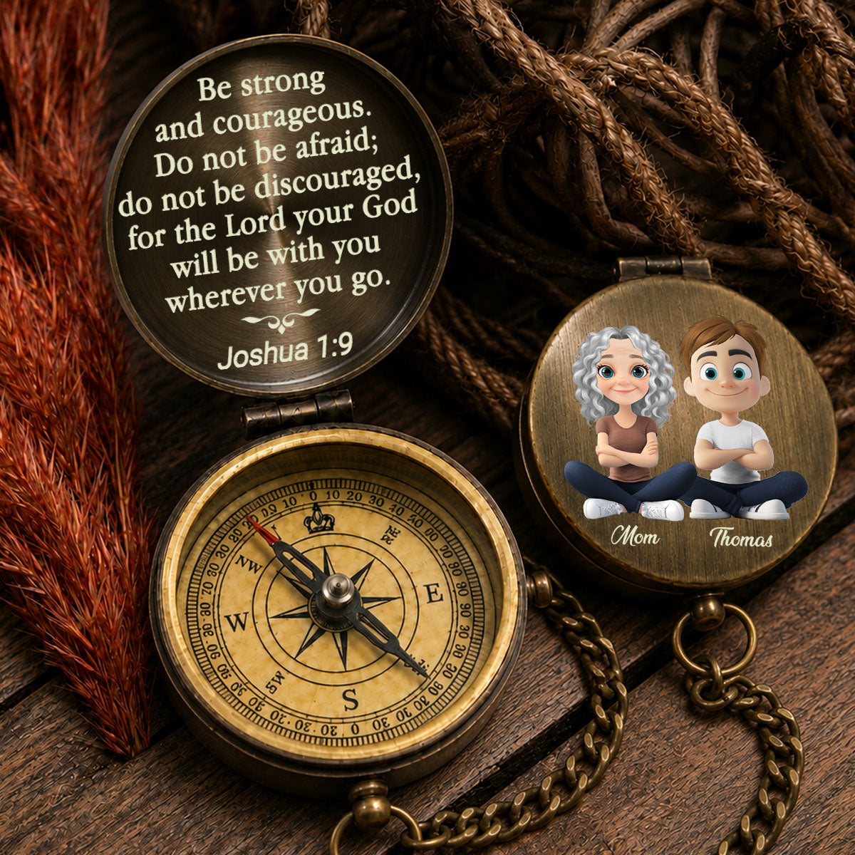 Be Strong And Courageous - Personalized Pocket Compass