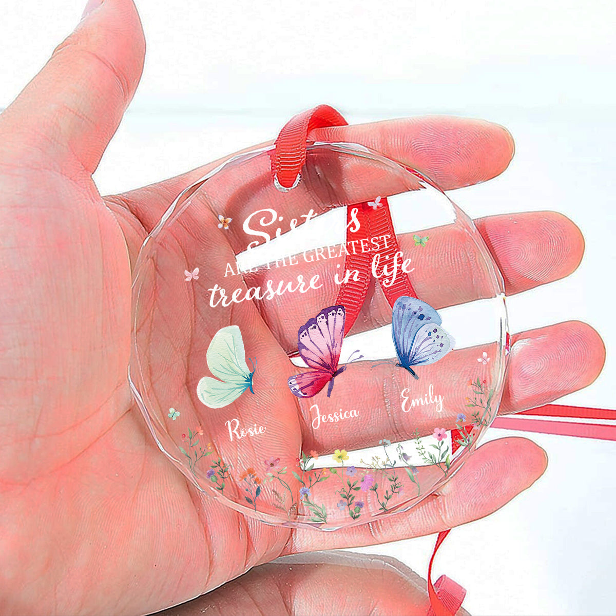 Custom Sister Christmas Ornament •  Sisters Make Life More Beautiful - Personalized Glass Ornament