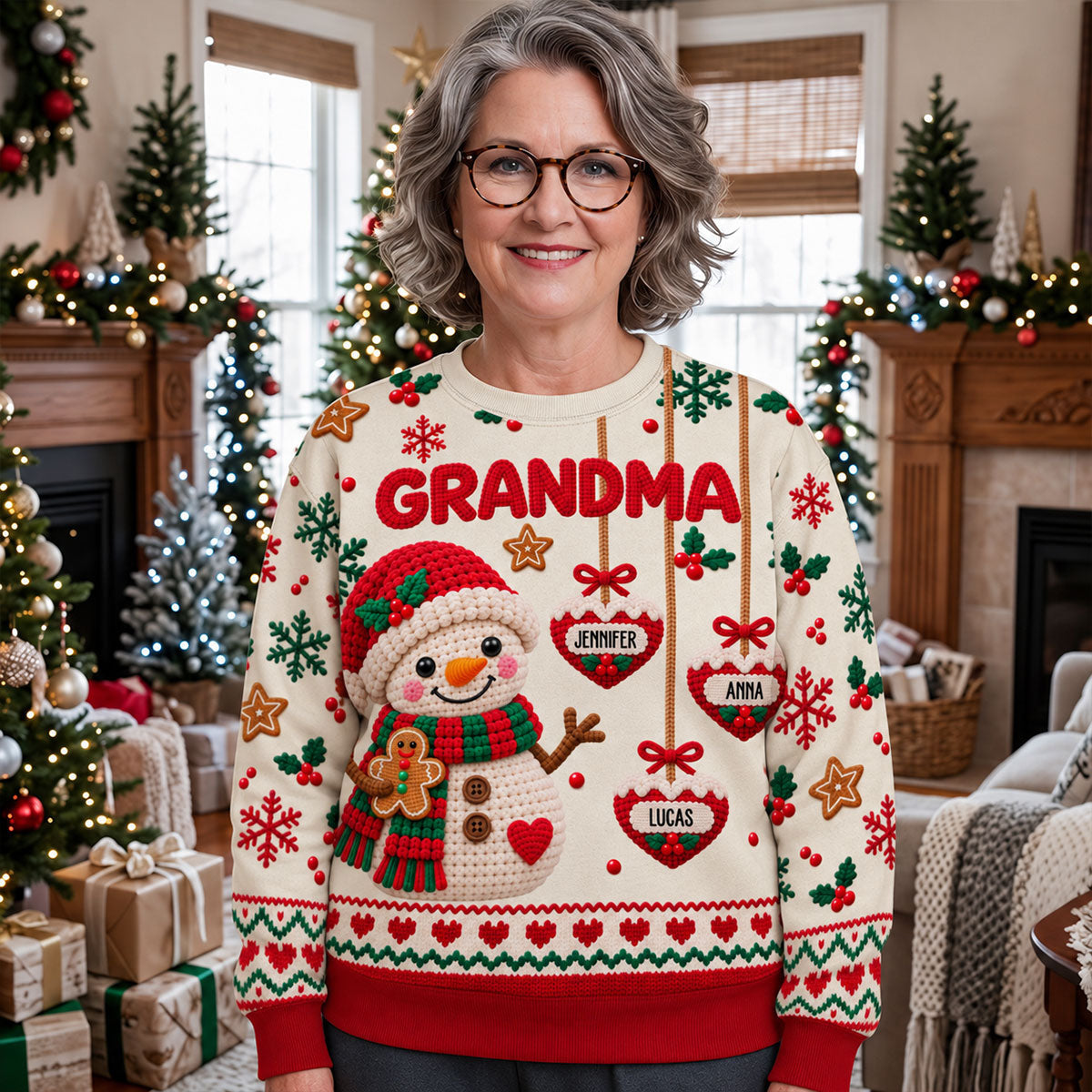 Custom Grandma Christmas Sweatshirt, Gift for Mothers • Cozy Grandma Era - Personalized All-Over-Print Sweatshirt