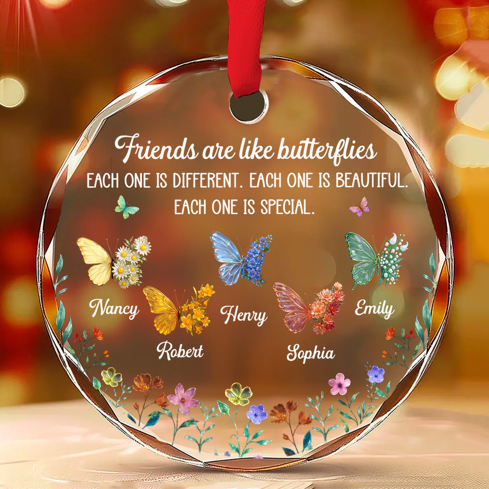 Custom Sister Christmas Ornament •  Sparkling Wings For Friends - Personalized Glass Ornament