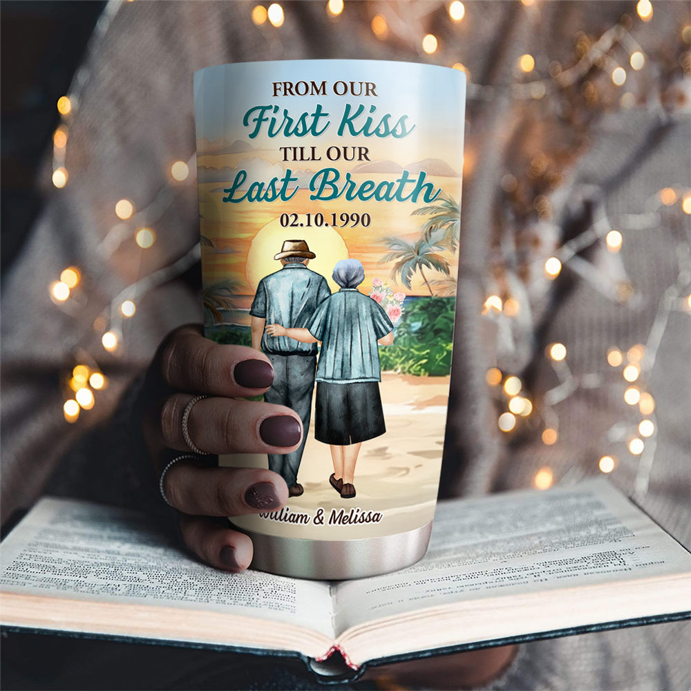 Custom Christmas Anniversary Gifts For Wife • From Our First Kiss - Personalized Tumbler