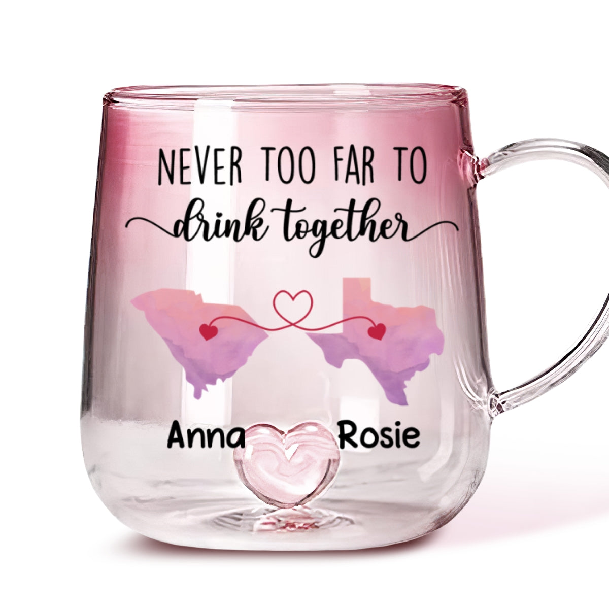 Custom Best Friend, Christmas & Birthday Friendship Keepsake Gift • Never Too Far To Cheer With You - Personalized Pink Gradient Glass Mug