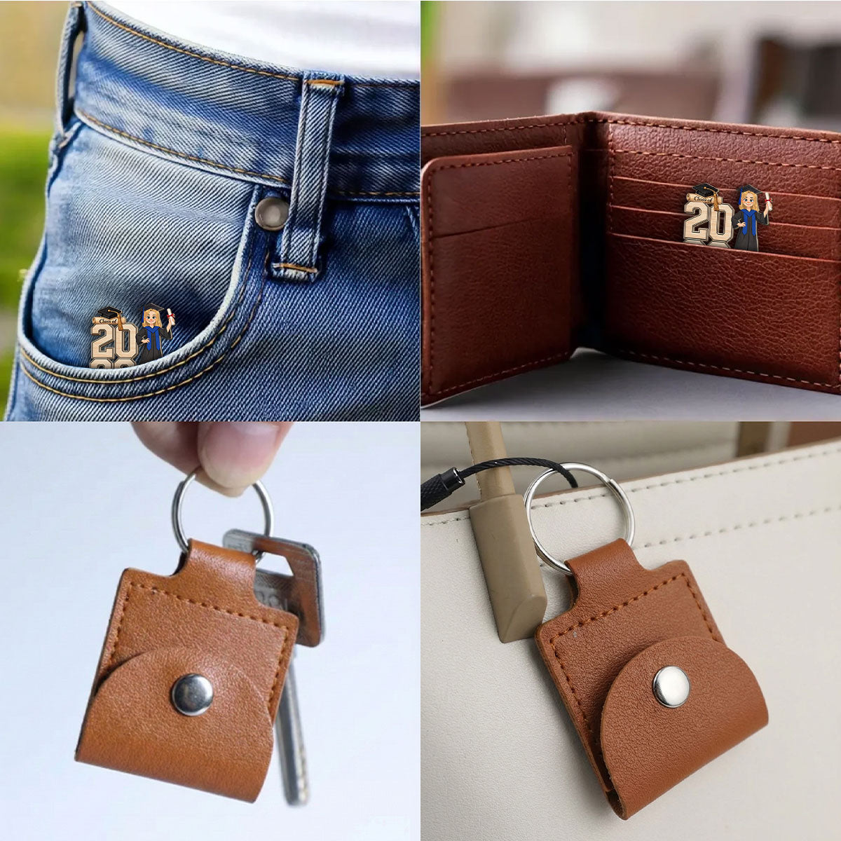 Custom Coin Keychain for Son, Father's Day Birthday Gifts • Celebrating Your Graduate - Personalized Wooden Pocket Hug