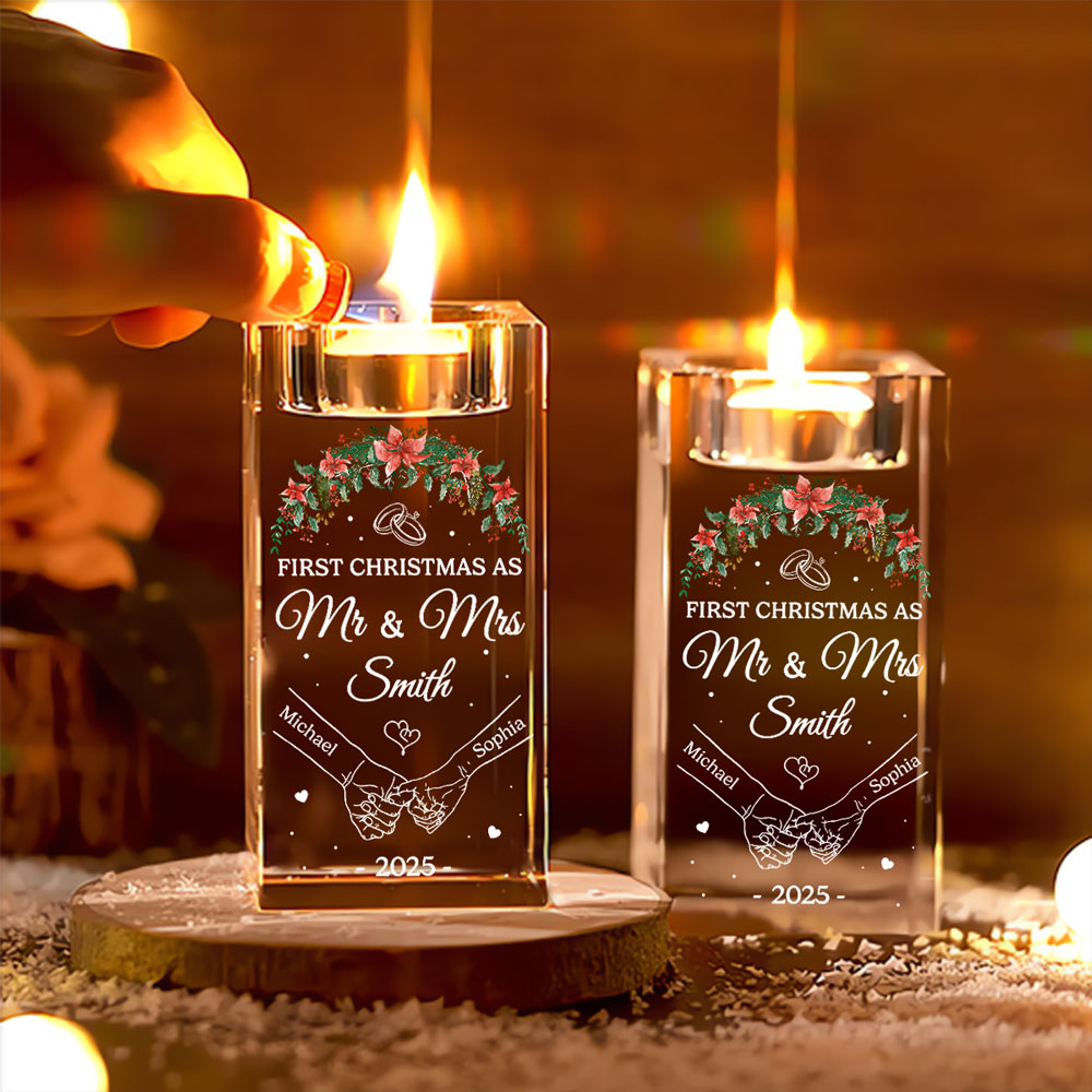 Our First Year - Personalized Crystal Candle Holder