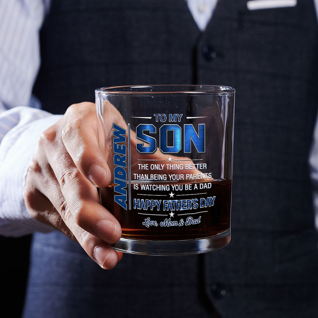 Watching You Being A Dad - Personalized Whiskey Glass