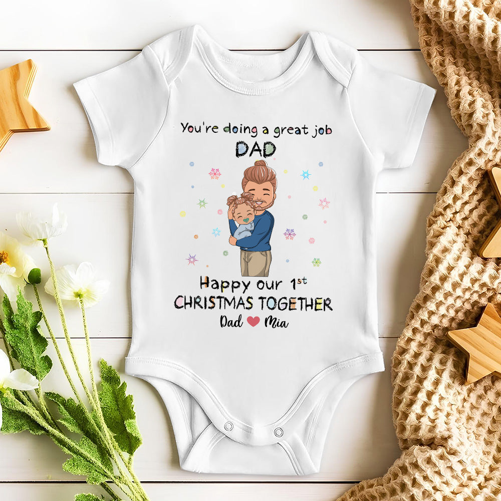 Daddy Doing A Great Job Christmas - Personalized Baby Onesie