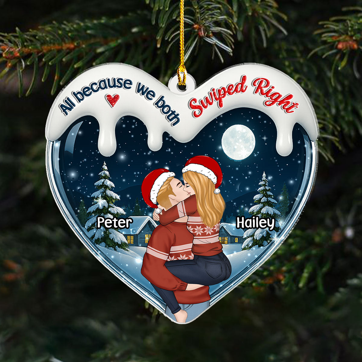 Custom Couple Christmas Ornament, Anniversary Gift •  I Was Right Swiping Right - Personalized 3D Effect Acrylic Ornament