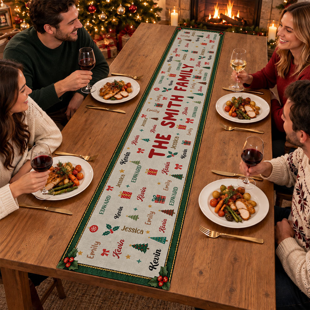 Custom Family Name Christmas Gifts, Holiday Decor Gift • Family Name Christmas - Personalized Table Runner
