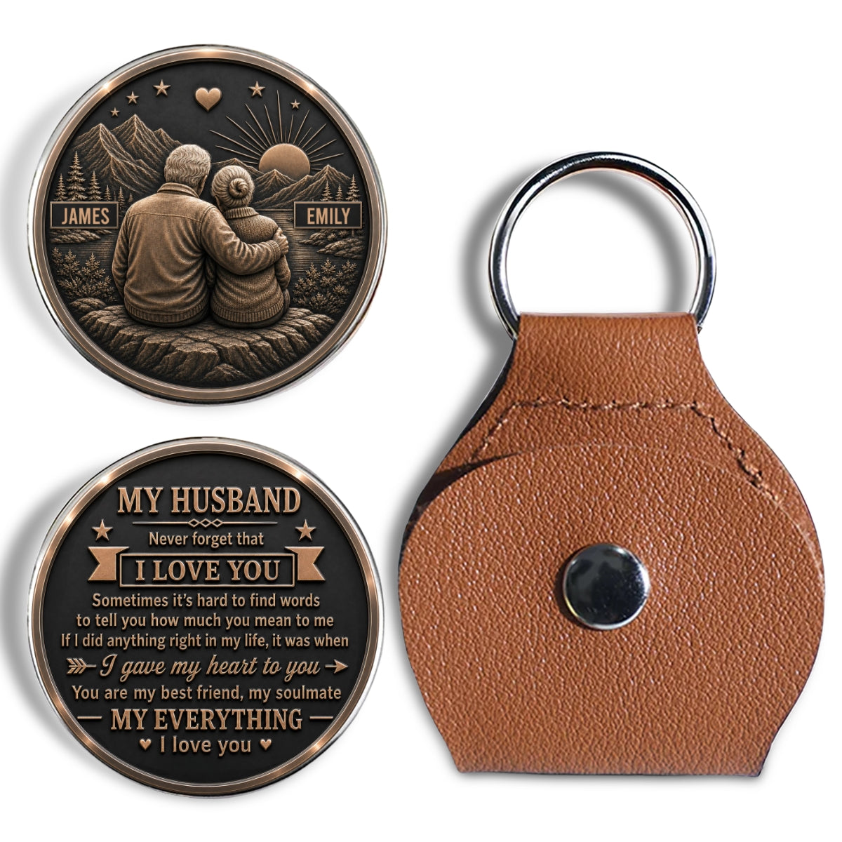 Custom Coin Keychain for Husband, Couple Anniversary Valentine's Day Gifts • Love Till The End - Personalized Pocket Hug