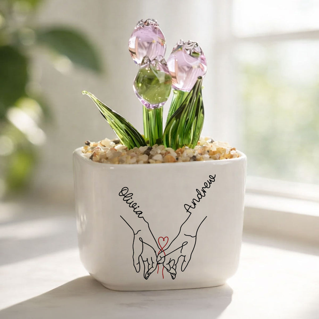 Custom Glass Flower Keepsake, Romantic Anniversary Gift for Wife • Love You My Wife - Personalized Glass Everlasting Tulips
