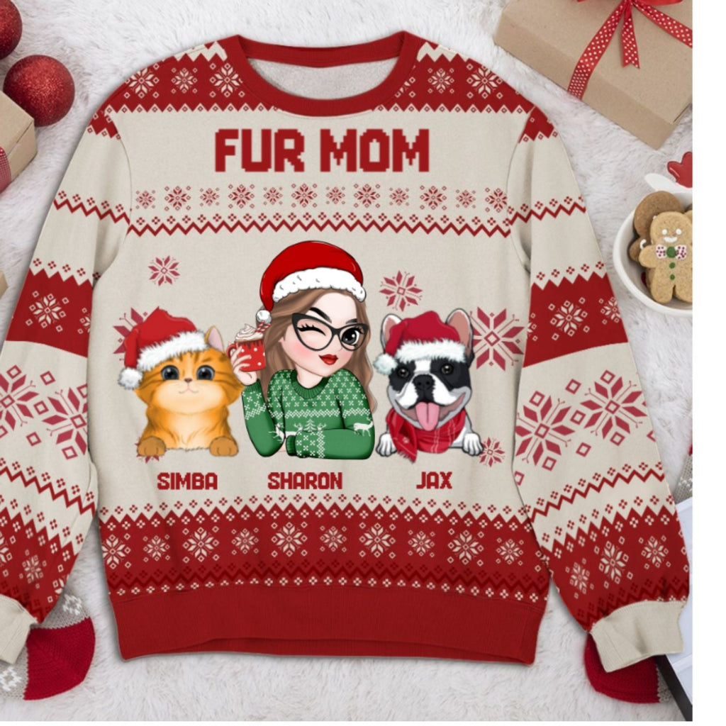 Custom Christmas Sweatshirt, Holiday Birthday Gift • Fur Mom Christmas - Personalized All-Over-Print Sweatshirt