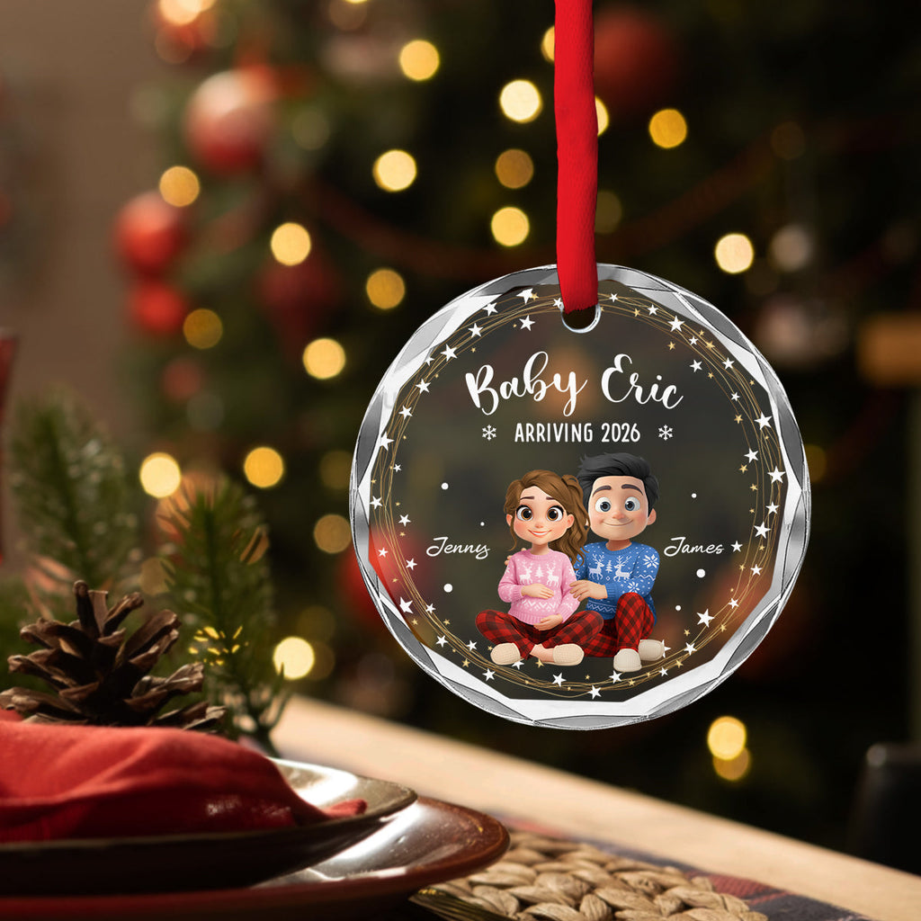 Custom Couple Christmas Ornament, Anniversary Gift •  Arrive To This World - Personalized Glass Ornament