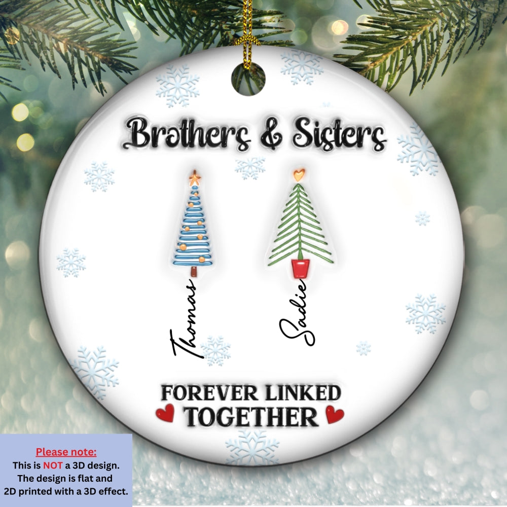 Custom Brothers & Sisters Christmas Ornament •  Family Tree Roots - Personalized 3D Inflated Effect Ceramic Ornament