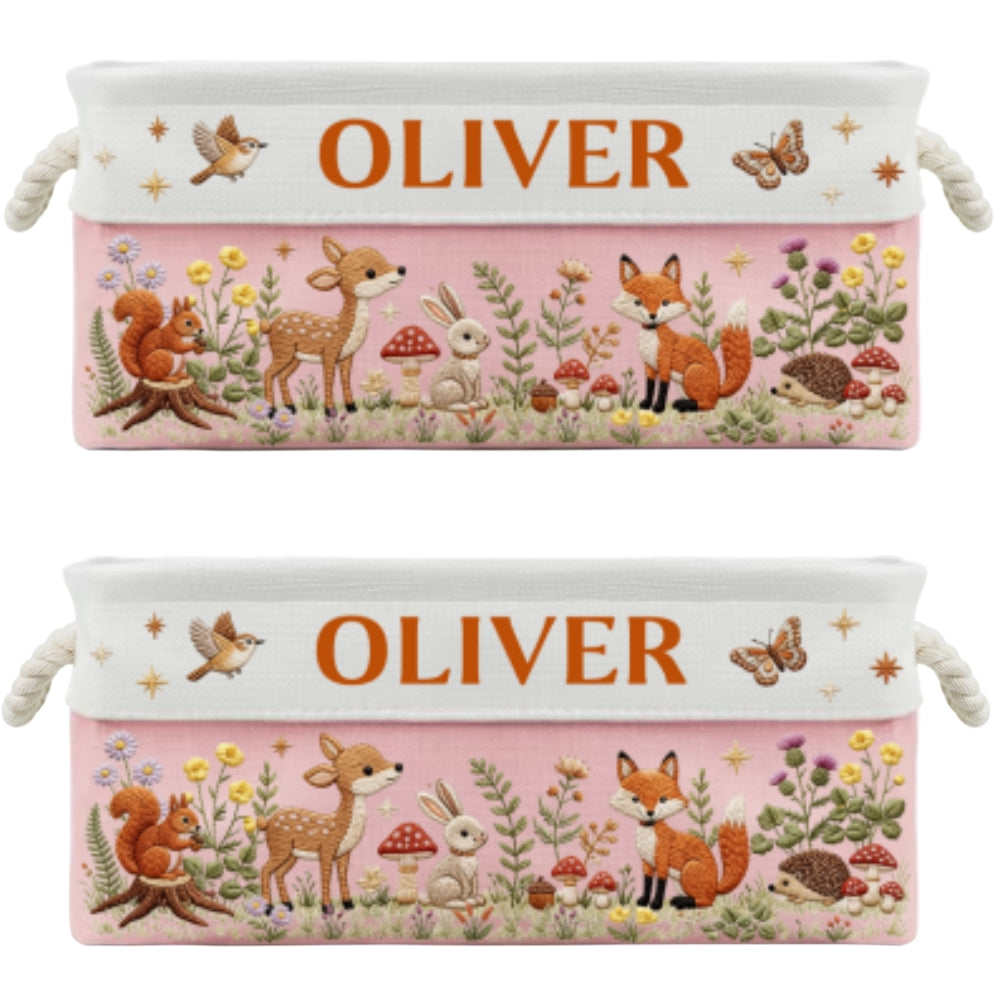 Custom Christmas Birthday Gift For Book Lovers, Bookworms, Readers • Floral Forest Animals - Personalized Storage Basket