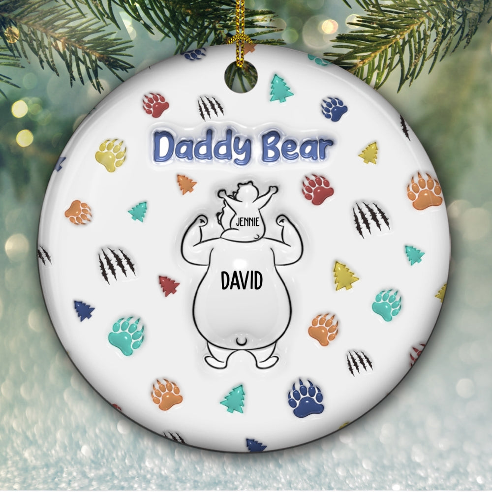 Custom Family Ornament, Christmas Gift for Family Members •  Papa Bear - Personalized 3D Inflated Effect Ceramic Ornament