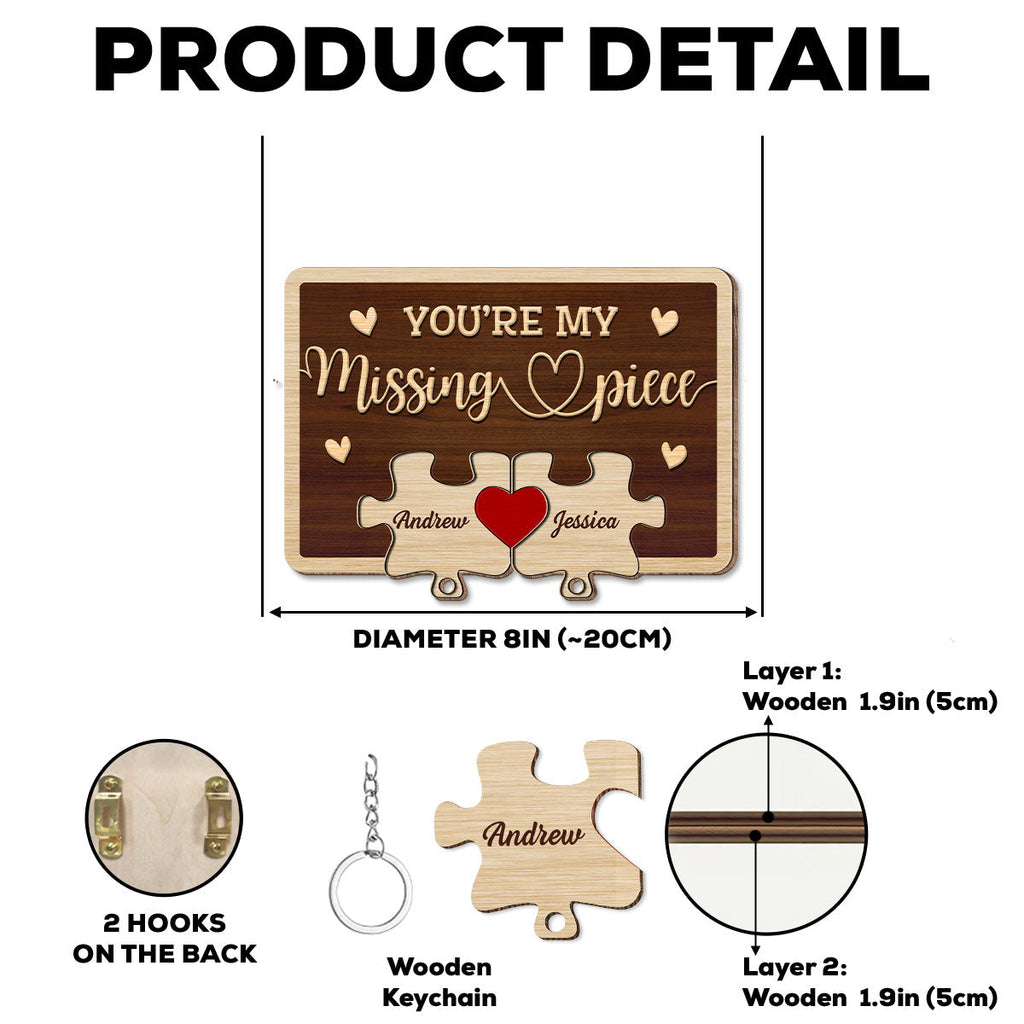 My Missing Piece - Personalized Wooden Key Holder With Keychain