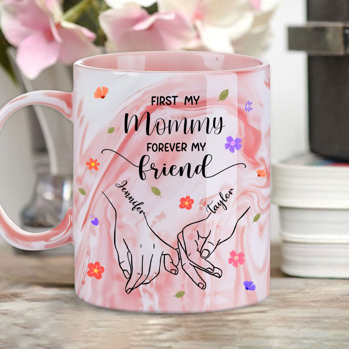 Custom Mother's Day Gift for Mom & Grandma • Forever My Friend - Personalized Pink Marble Mug