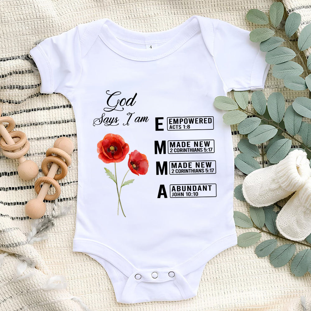 God Says I Am Name Letter In Bible - Personalized Baby Onesie