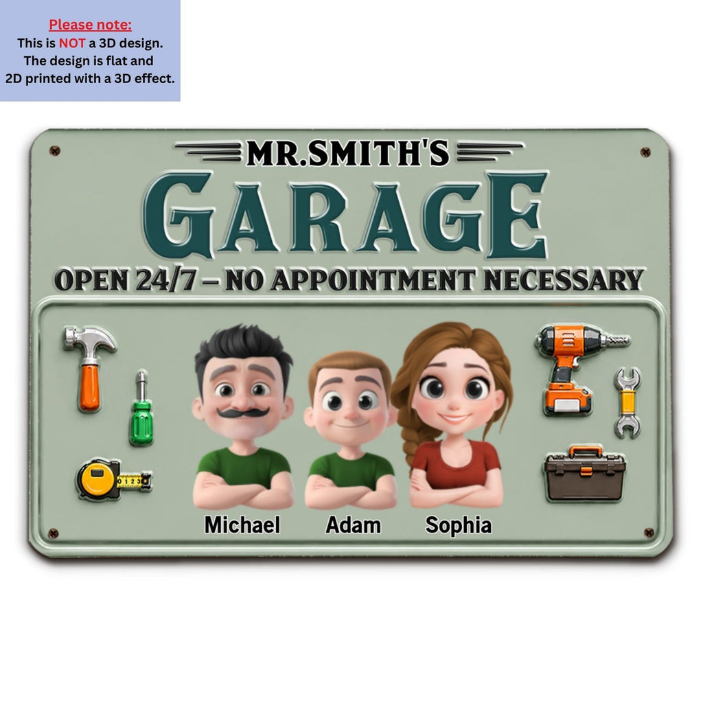 Custom Family Summer Backyard, Patio & Porch Decor • Mr Fix It Garage - Personalized Metal Sign