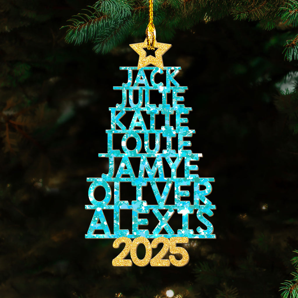 Custom Keepsake Christmas Ornament •  Family Glitter Christmas Tree - Personalized Wood Ornament