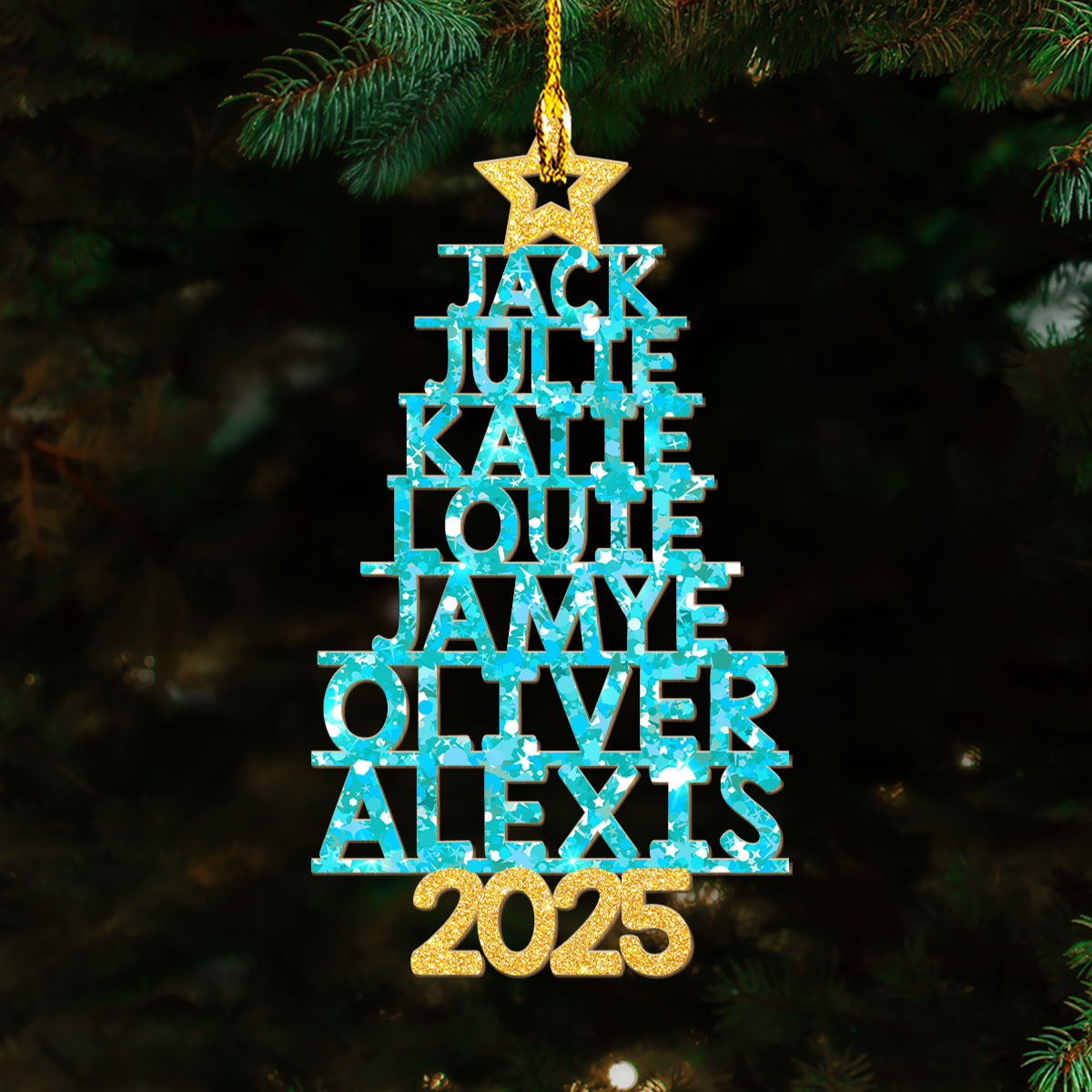 Custom Keepsake Christmas Ornament •  Family Glitter Christmas Tree - Personalized Wood Ornament