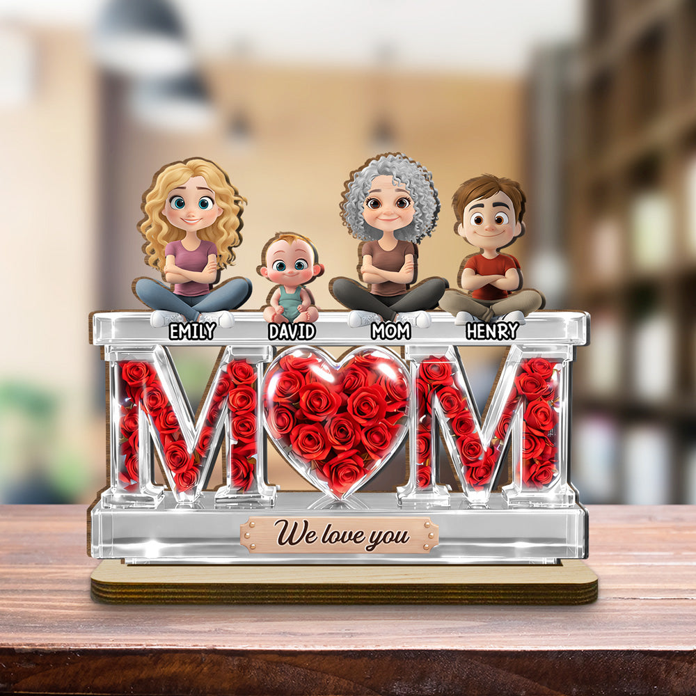 Custom Mother's Day Decor, Gift for Mom & Grandma • Flowers For Mommy - Personalized 2-Layer Wood Plaque With Flat Base