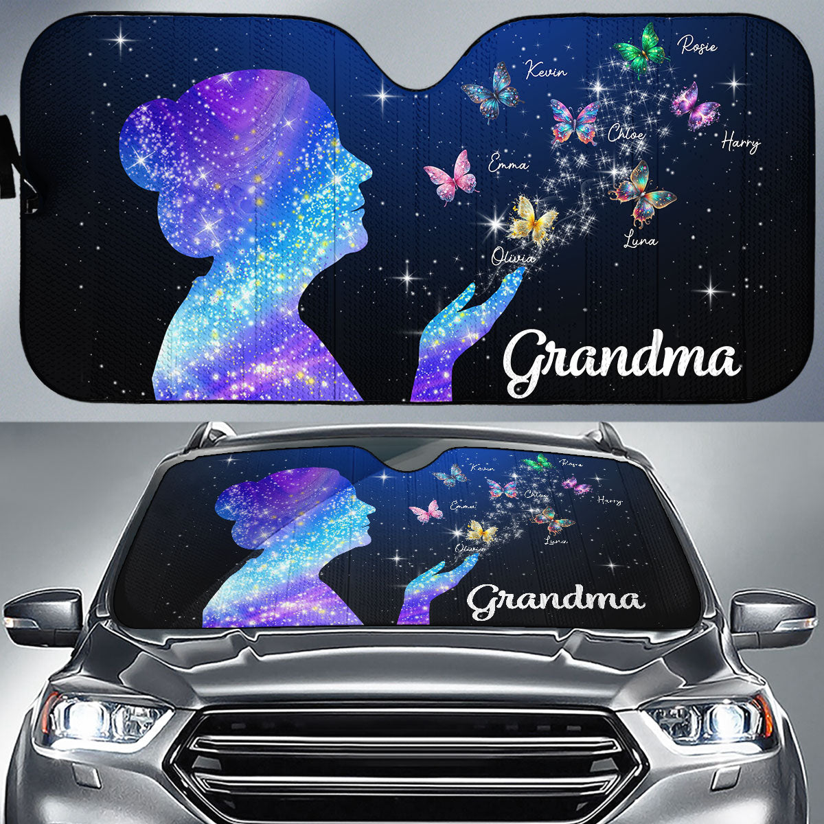 Grandma And Kids Beautiful - Personalized Car Sunshade