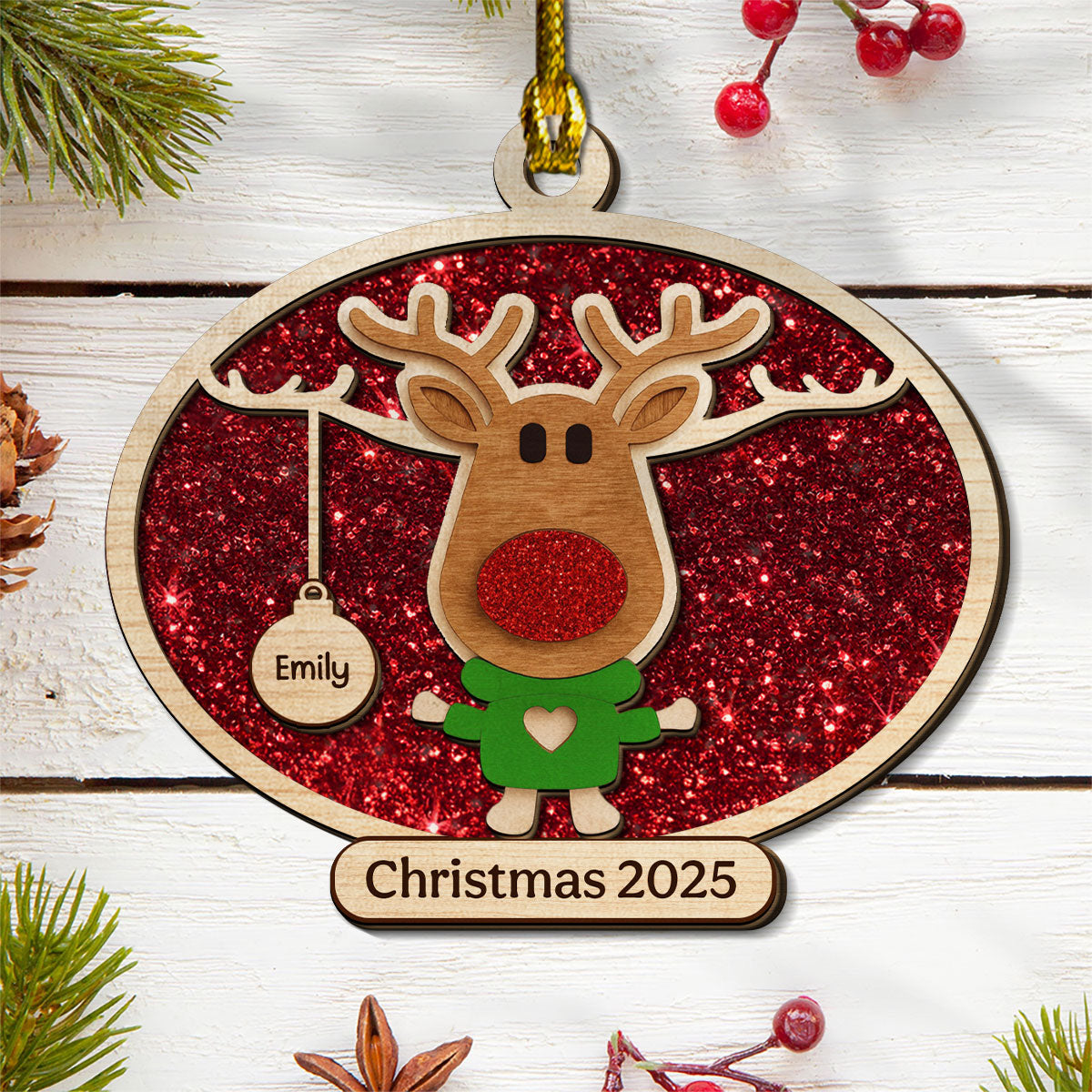 Custom Family Ornament, Christmas Gift for Family Members •  Christmas Reindeer Family Forever - Personalized 2-layered Wood Ornament