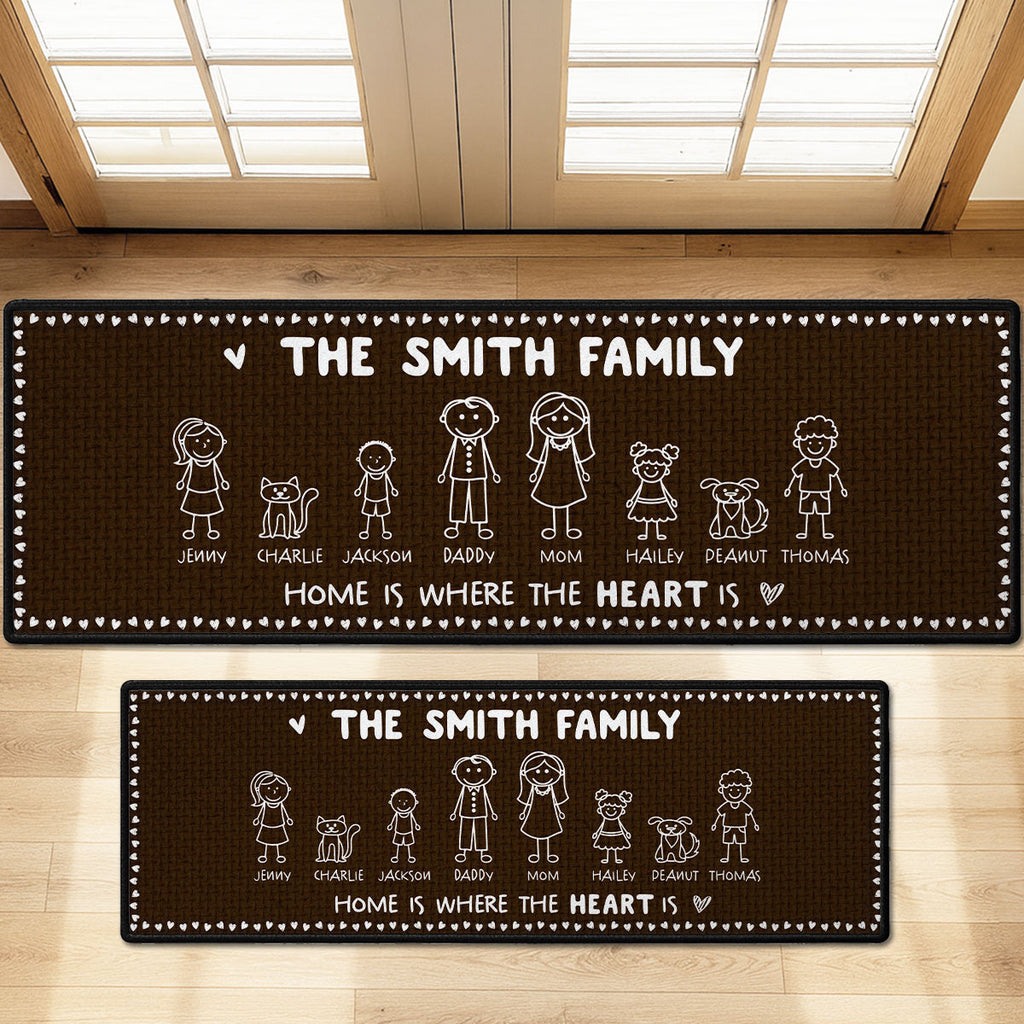 Custom Family Name Rug, Housewarming Birthday Gift For Family Members • Home Is Where The Heart Is - Personalized Runner Rug