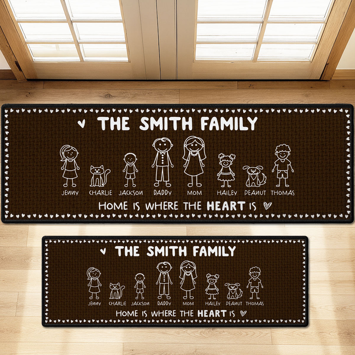 Custom Family Name Rug, Housewarming Birthday Gift For Family Members • Home Is Where The Heart Is - Personalized Runner Rug