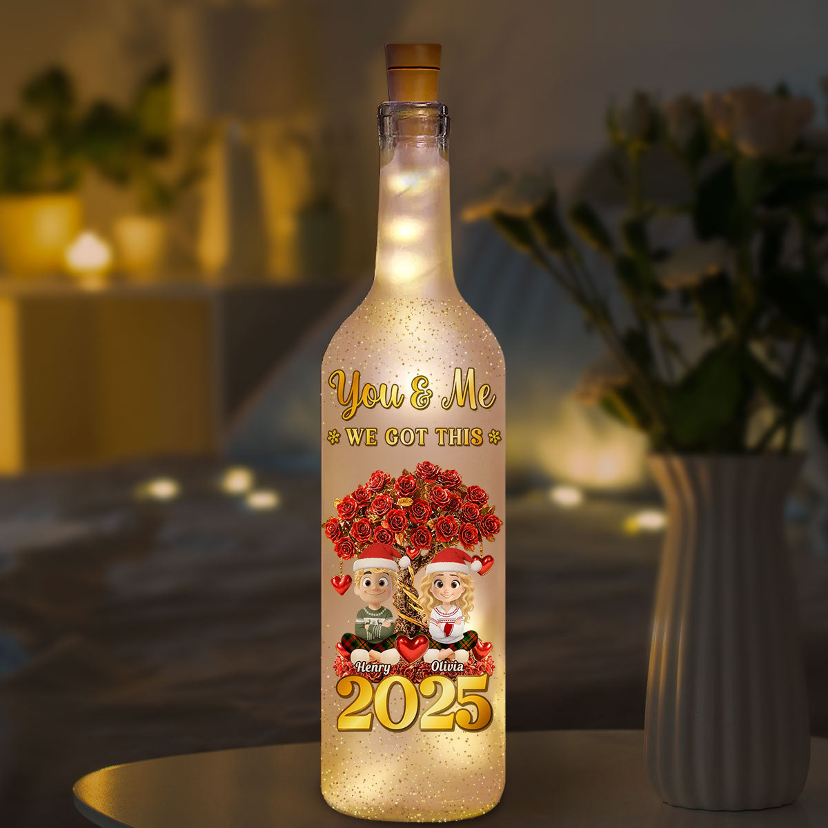 Glowing Heart Rose Tree - Personalized Bottle Lamp